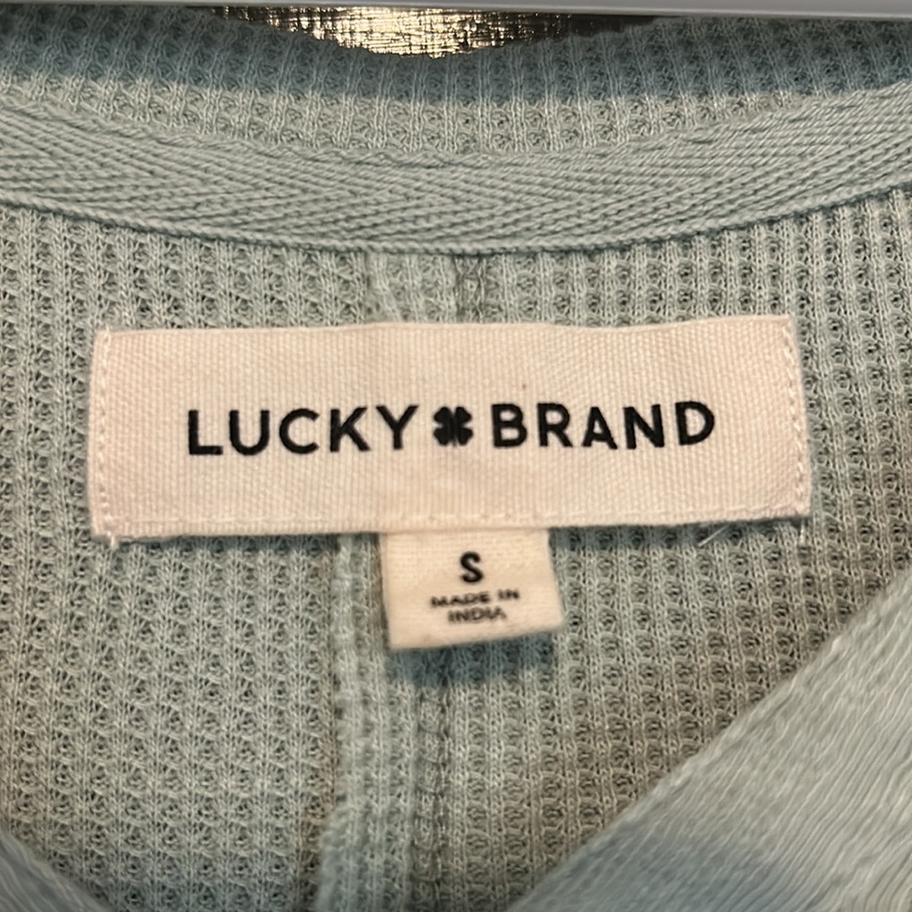 Fabric Mix Long Sleeve Tunic Lucky Brand Green Aqua Gray - Picture 2 of 10
